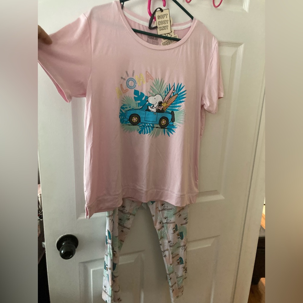 Peanuts Graphic Tee - Pink with Blue & Yellow Accents